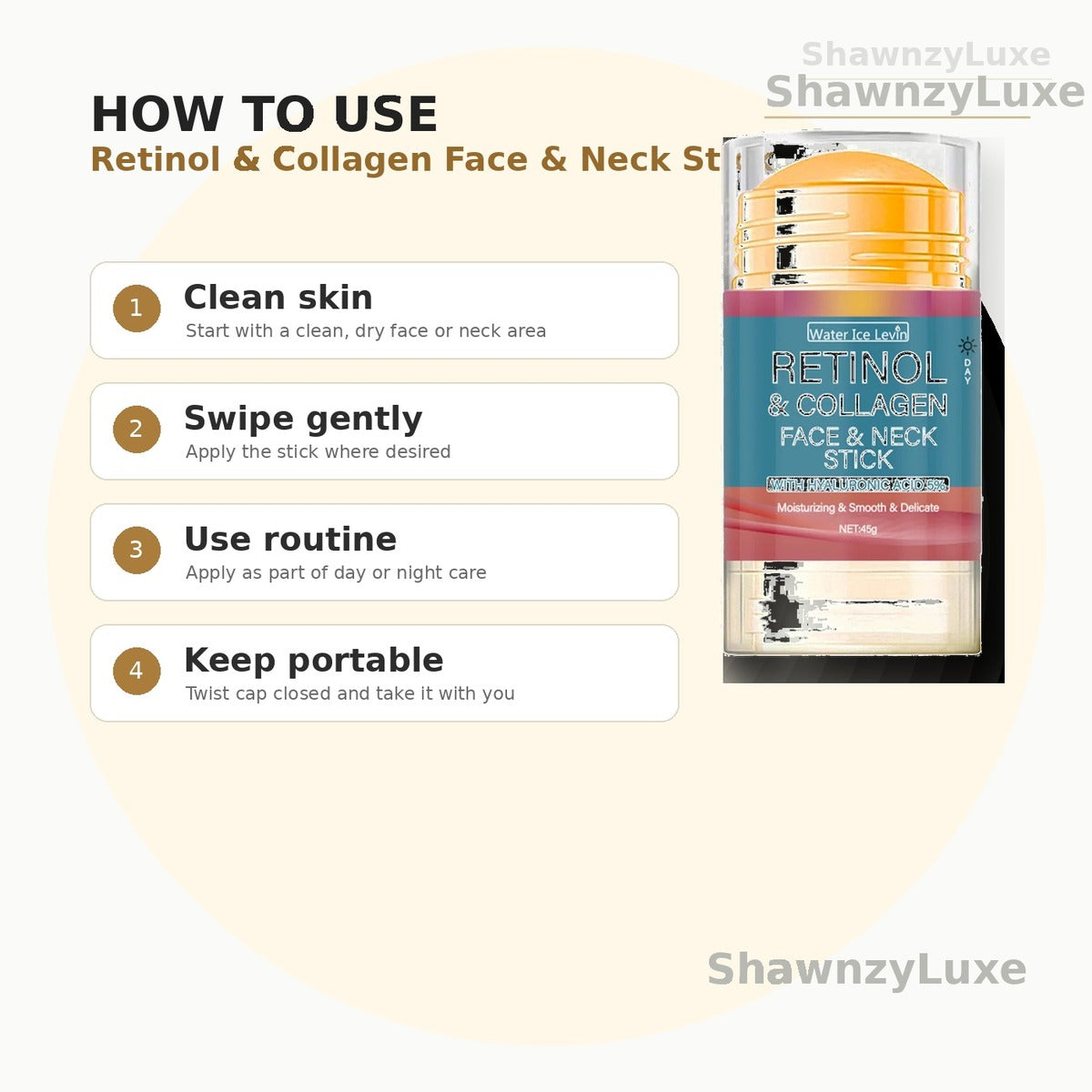 How to use retinol neck care stick - application guide infographic
