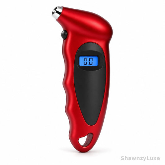 Digital tire pressure gauge with backlit LCD display - red model