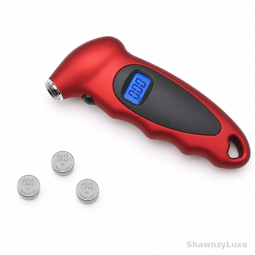Digital tire gauge ergonomic grip and compact design