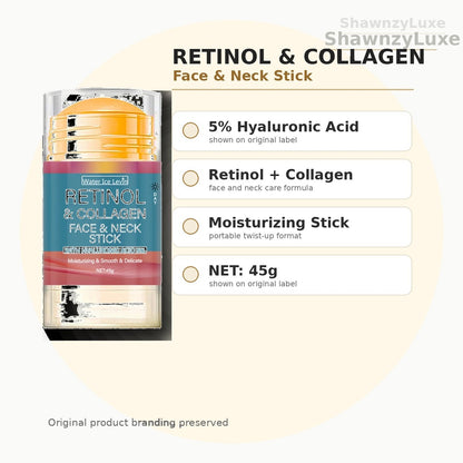 Retinol collagen stick infographic - key benefits and features