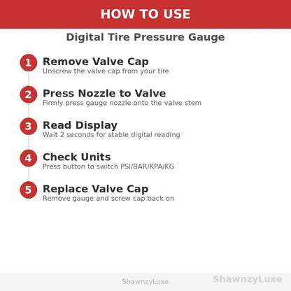 How to check tire pressure with digital gauge - guide infographic