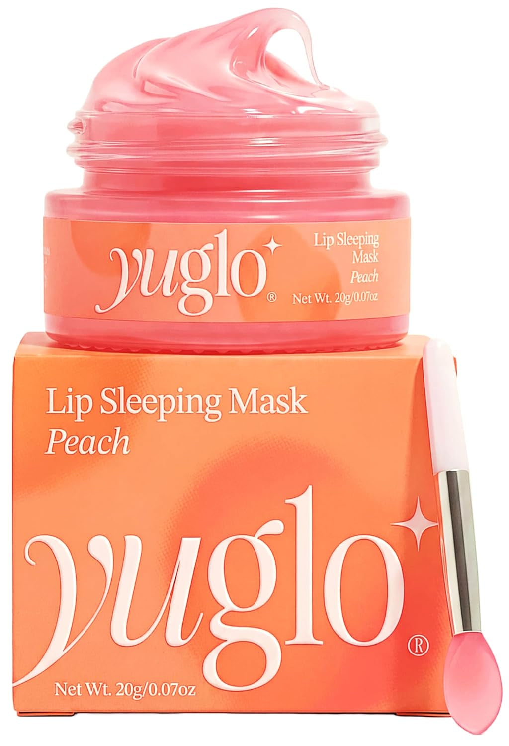 Peach overnight lip sleeping mask jar on a soft background
