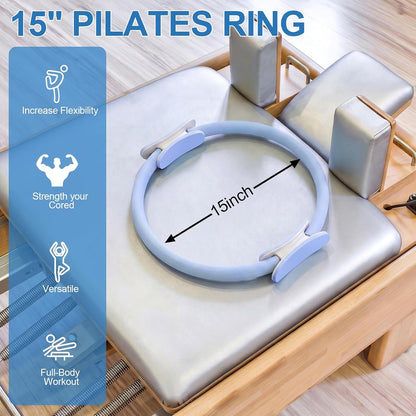 Padded blue Pilates ring for controlled home resistance routines