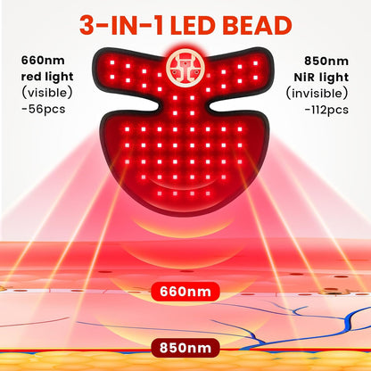 Rechargeable red light neck device shown with its USB cable