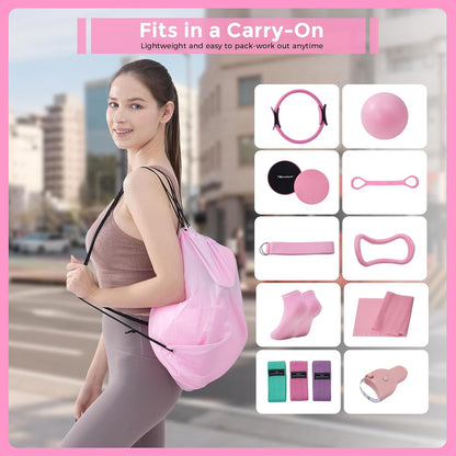 Home Pilates accessories organized inside storage bag
