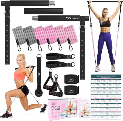 Jet black Pilates bar kit with adjustable resistance bands