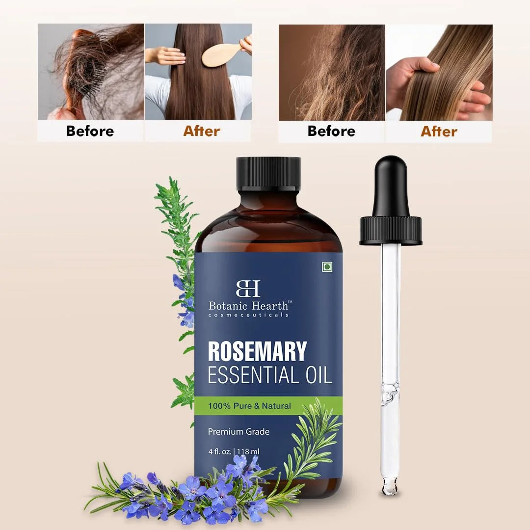 Before and after showing fuller hair with rosemary oil use
