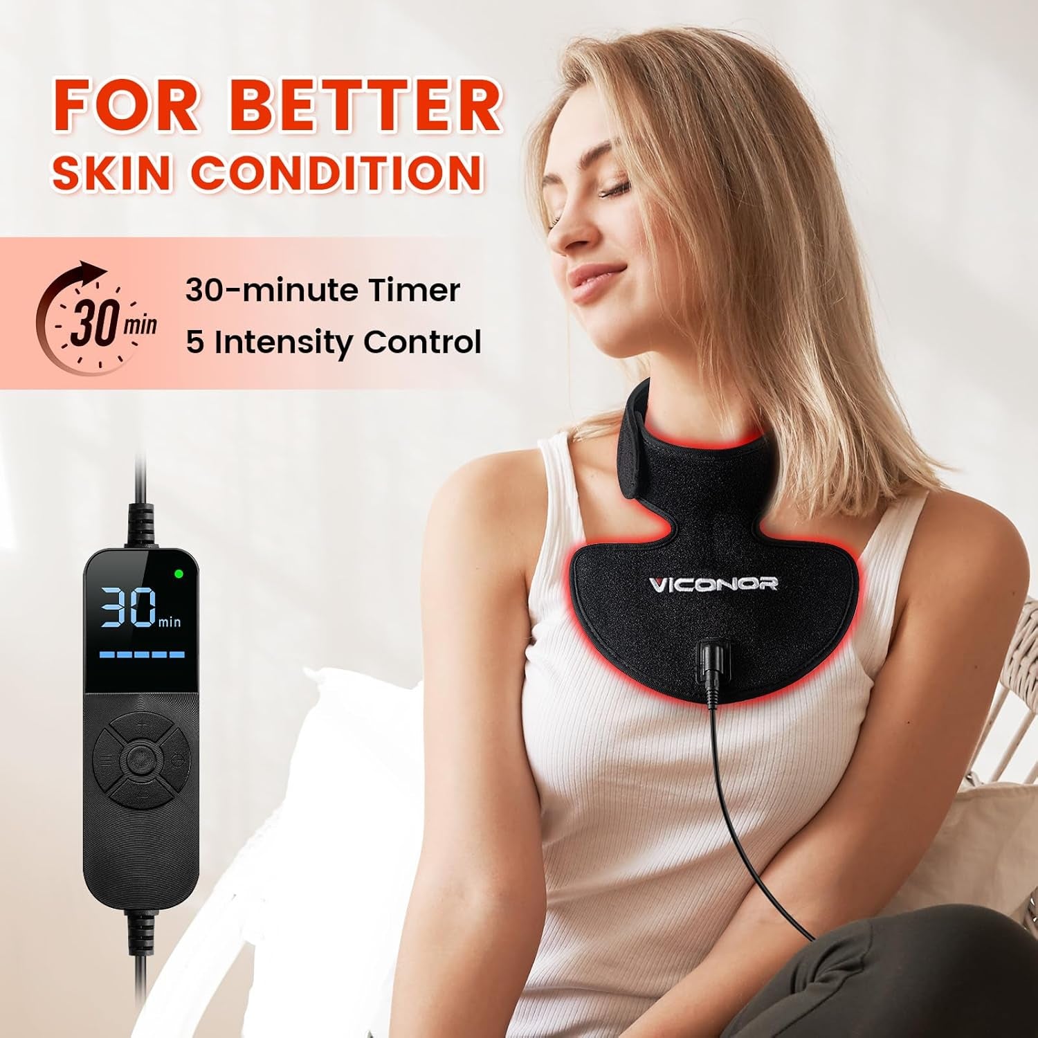 660nm and 850nm wavelength benefits infographic for the neck device