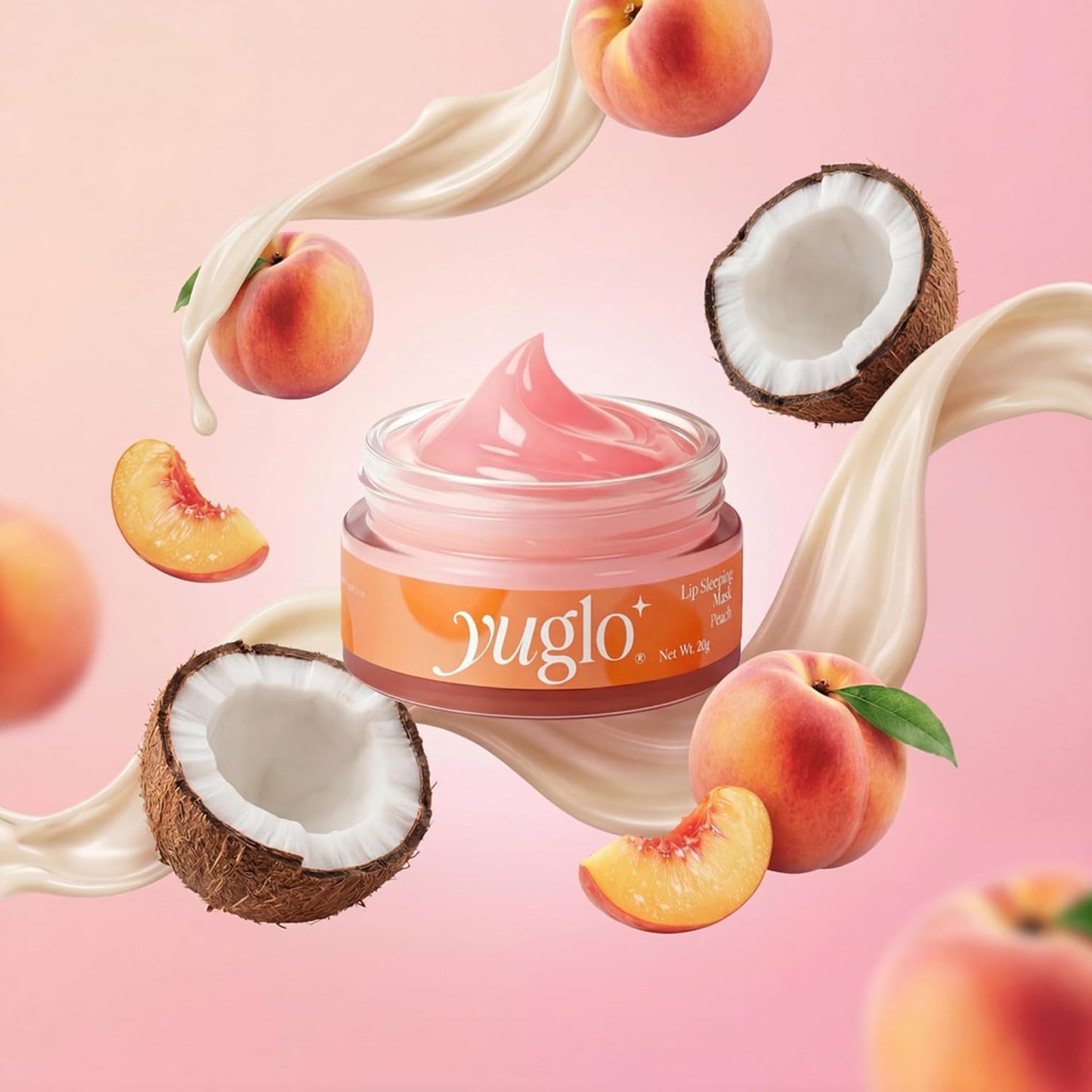 Close-up of the peach lip treatment and applicator
