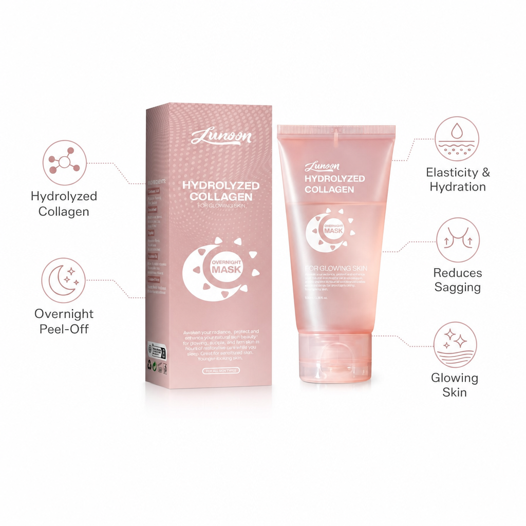 Collagen night wrapping peel-off mask infographic with features