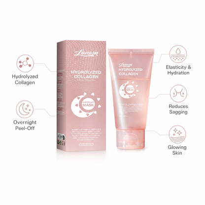 Collagen night wrapping peel-off mask infographic with features