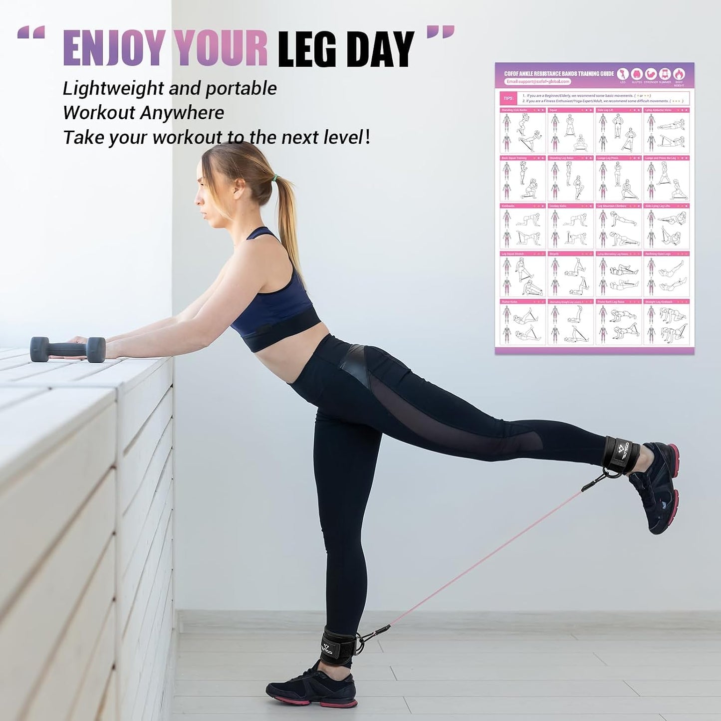 Three resistance levels displayed with black ankle cuffs