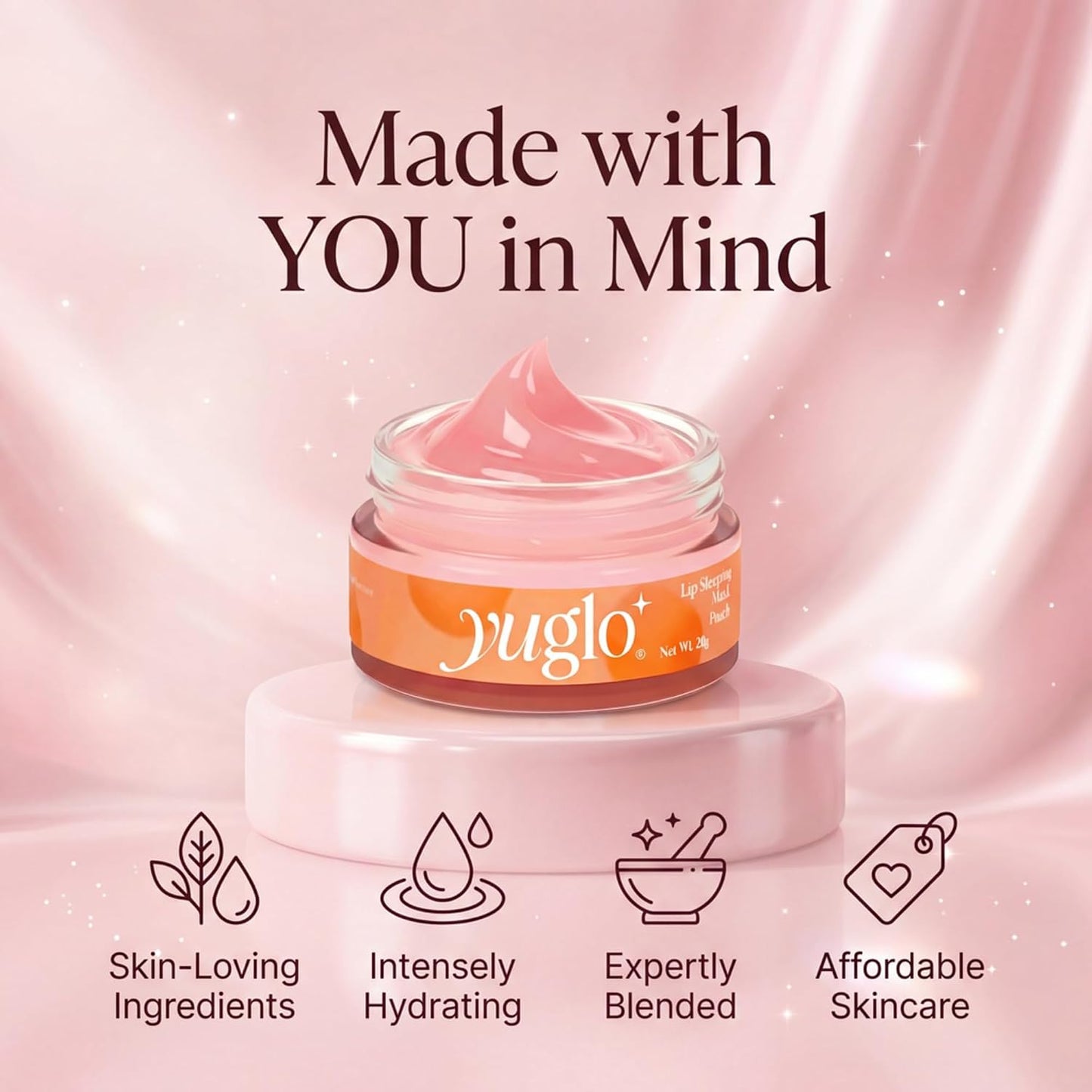 Peach lip sleeping mask shown as part of a nighttime routine