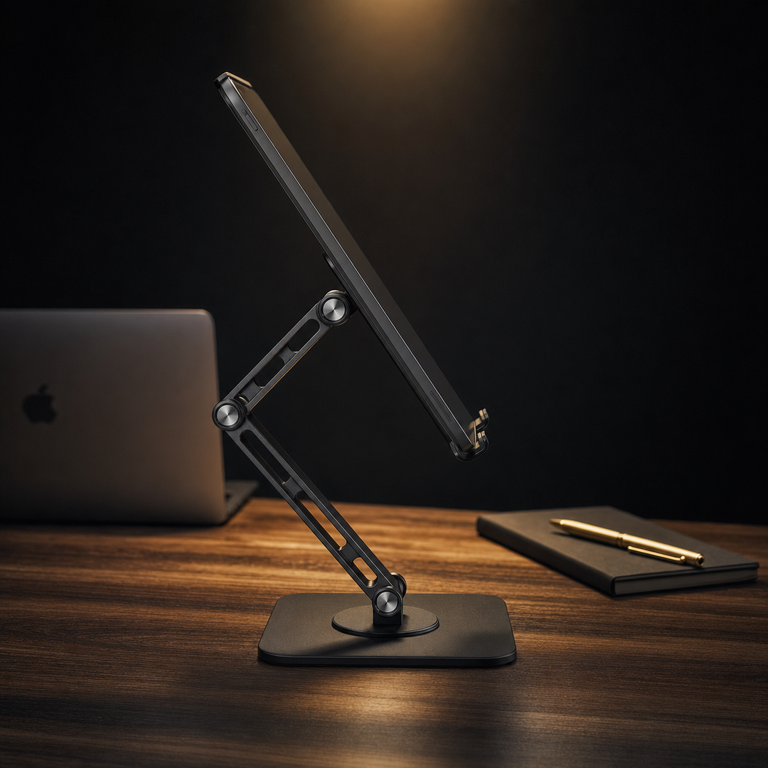 Premium tablet stand holding iPad in landscape mode