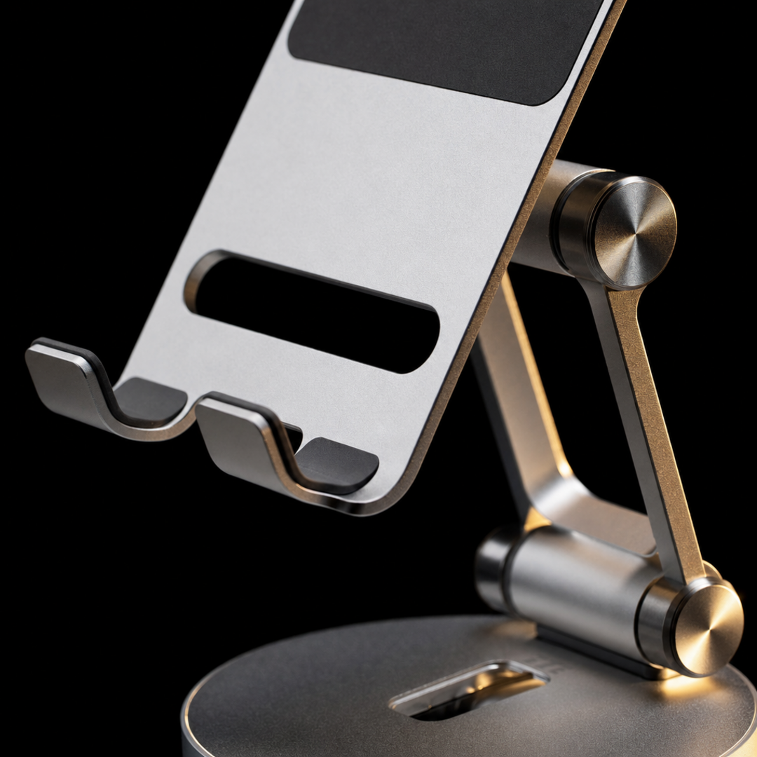 Universal device stand holding tablet for video calls
