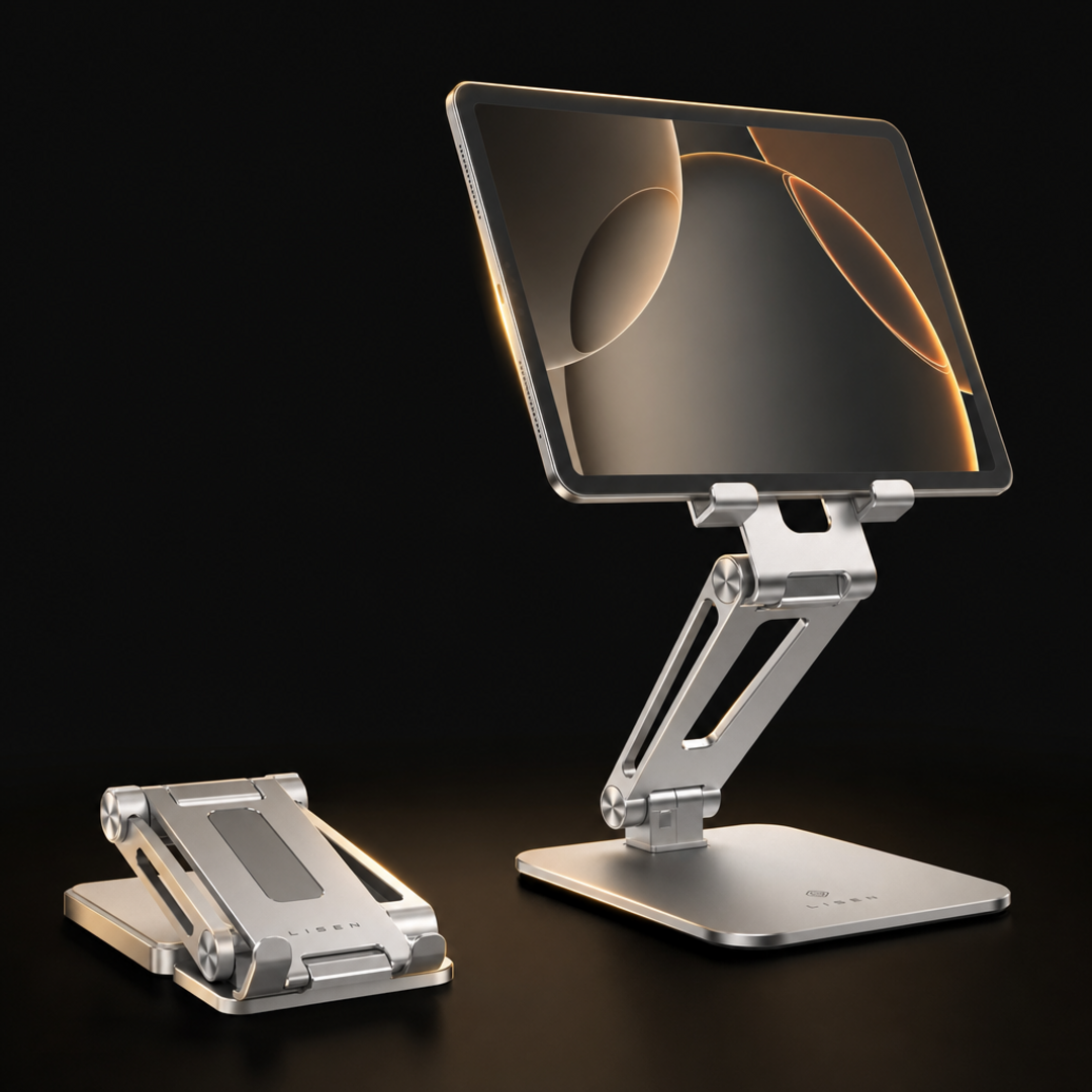 Premium phone tablet stand features and specs infographic