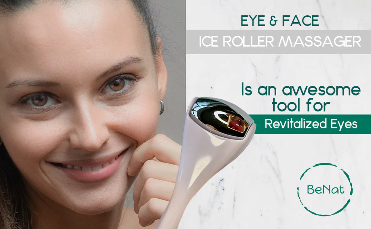 Close-up of the freezable cryo roller head of the facial massager