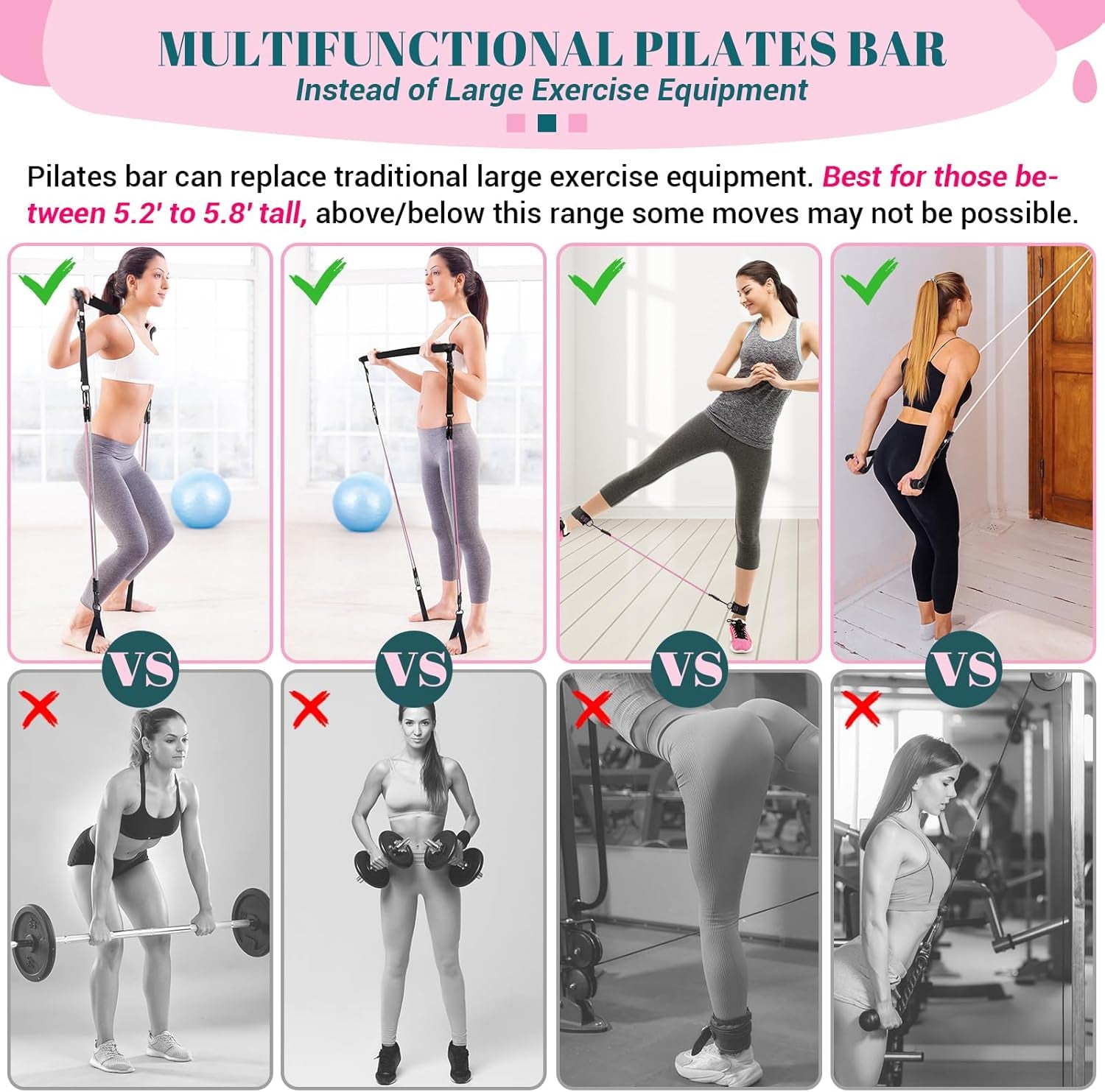 Black Pilates resistance bar arranged for home workout
