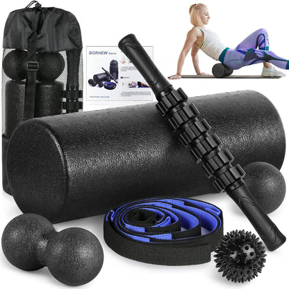 16.5-inch black foam roller mobility set with massage accessories