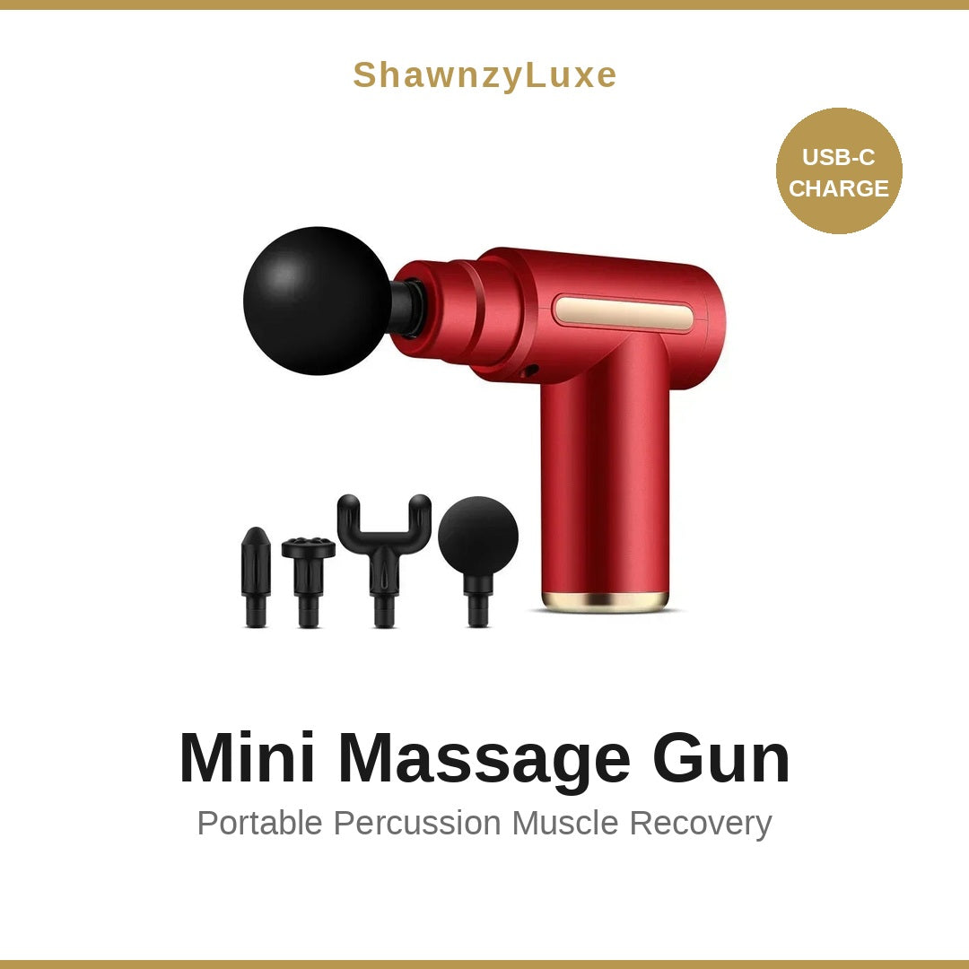 Mini massage gun in red with four attachment heads - ShawnzyLuxe