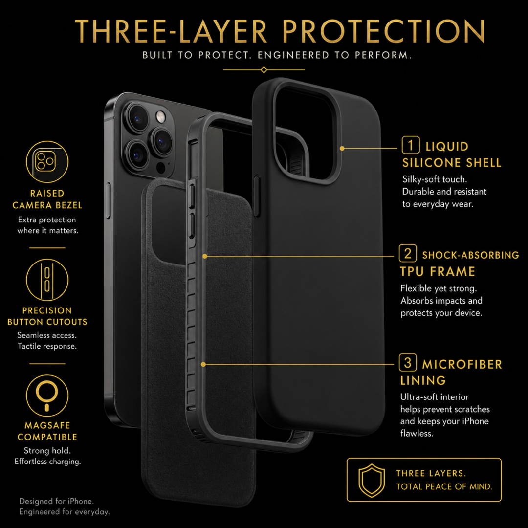 Premium shockproof iPhone case features and specs infographic