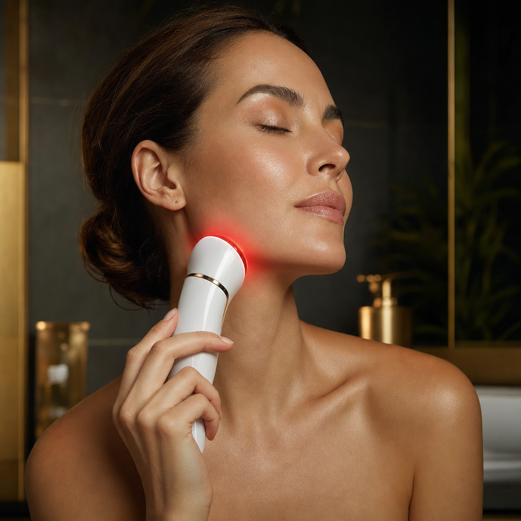 LumiLift Pro facial device being used on face and jawline